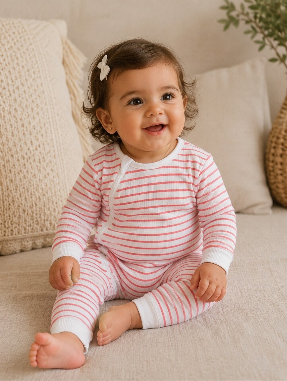 Little Green & Co Ribbed Zip Sleeper Pink Stripe One Piece 6-12 Months Australia